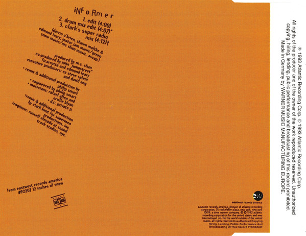 Cover zu Snow (2) - Informer | 1993 | Vinyl | Hip Hop | Europe Schallplatten Ankauf