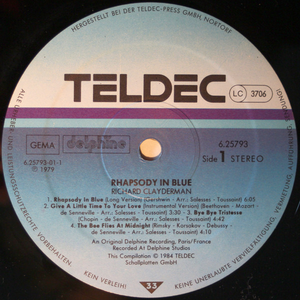 Cover zu Richard Clayderman - Rhapsody In Blue | 1984 | Vinyl | Classical | Germany