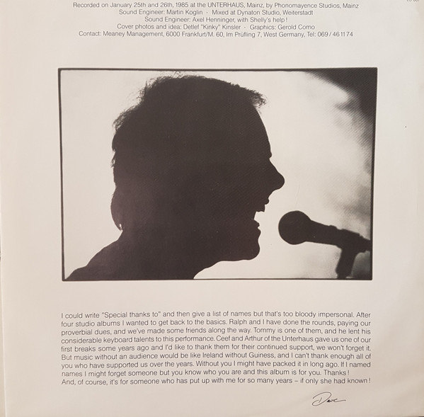 Cover zu David Meaney - Live At The Unterhaus | 1985 | Vinyl | Electronic, Rock, Pop, Folk, World, & Country | Germany Schallplatten Ankauf