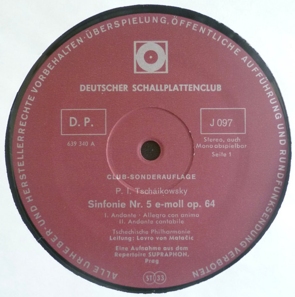 Cover zu Pyotr Ilyich Tchaikovsky - Lovro Von Matacic, The Czech Philharmonic Orchestra - Sinfonie Nr.5 E-moll Op.64 | Vinyl | Classical | Germany Schallplatten Ankauf