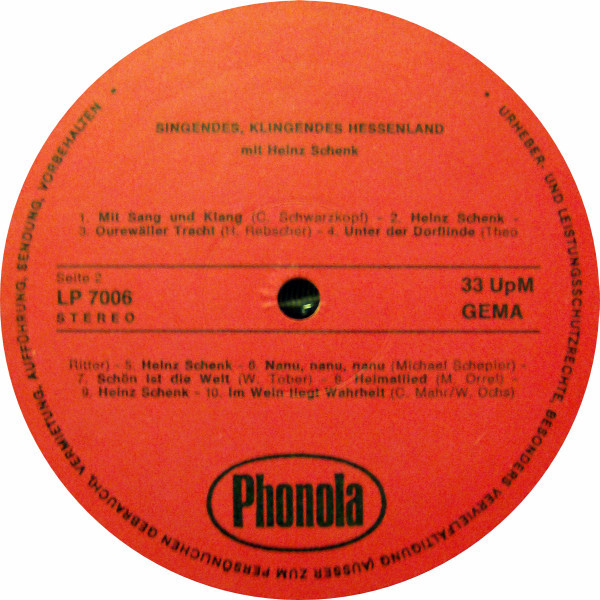 Cover zu Various - Singendes, Klingendes Hessenland Mit Heinz Schenk | Vinyl | Non-Music, Folk, World, & Country | Germany