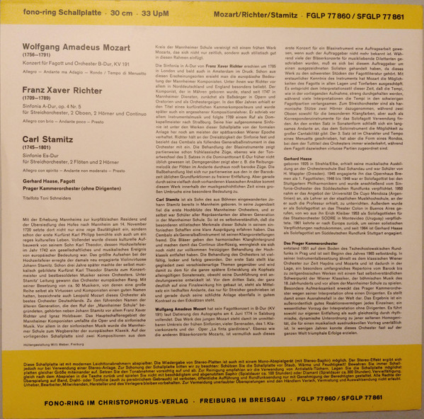 Cover zu Wolfgang Amadeus Mozart, Franz Xaver Richter, Carl Stamitz, Gerhard Haase, Prague Chamber Orchestra - Fagottkonzert / Sinfonia A-Dur / Sinfonie Es-Dur | Vinyl | Classical | Germany Schallplatten Ankauf