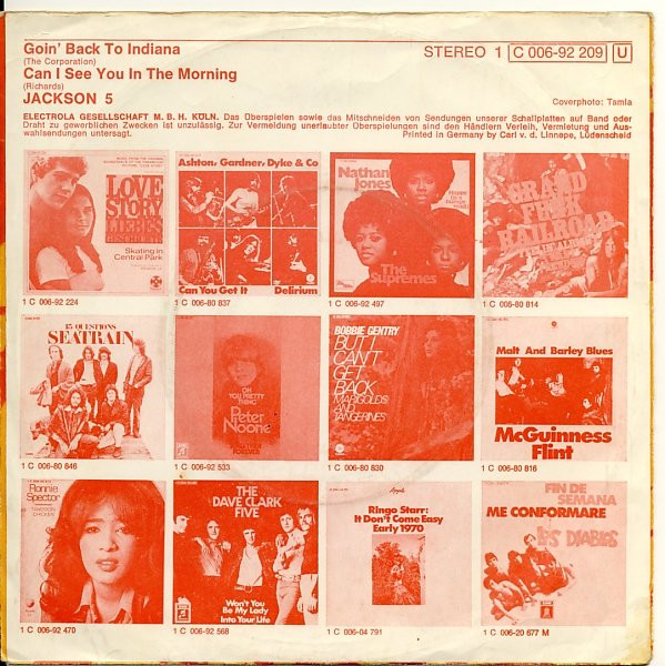 Cover zu The Jackson 5 - Goin' Back To Indiana / Can I See You In The Morning | 1971 | Vinyl | Rock, Funk / Soul | Germany