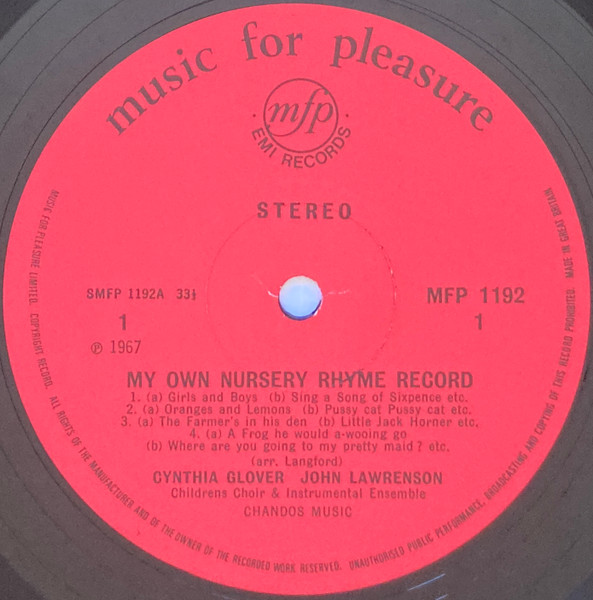 Cover zu Cynthia Glover, John Lawrenson And The Children's Choir (2) - My Own Nursery Rhyme Record | Vinyl | Children's | UK