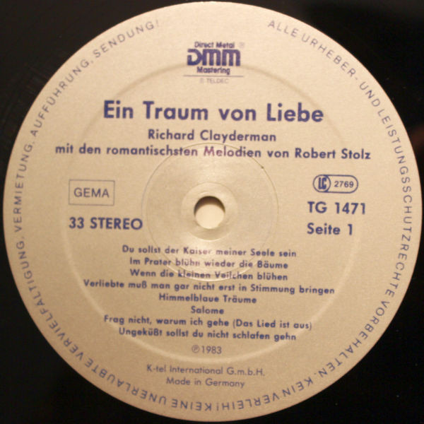 Cover zu Richard Clayderman - Ein Traum Von Liebe - Richard Clayderman Spielt Die Romantischsten Melodien Von Robert Stolz | 1983 | Vinyl | Classical | Germany