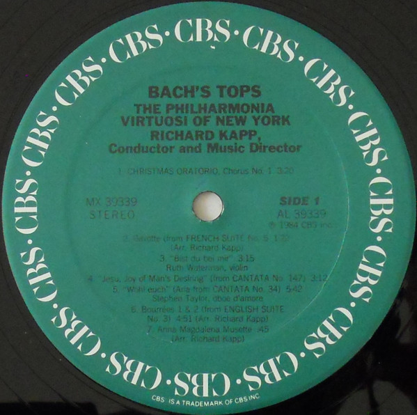 Cover zu Richard Kapp, Philharmonia Virtuosi - Bach's Tops Volume 1 | 1984 | Vinyl | Classical | US Schallplatten Ankauf