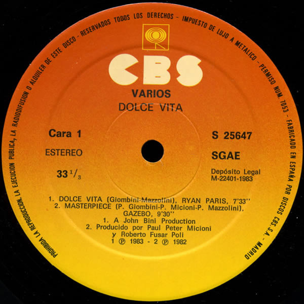 Cover zu Various - Dolce Vita | 1983 | Vinyl | Electronic | Spain Schallplatten Ankauf