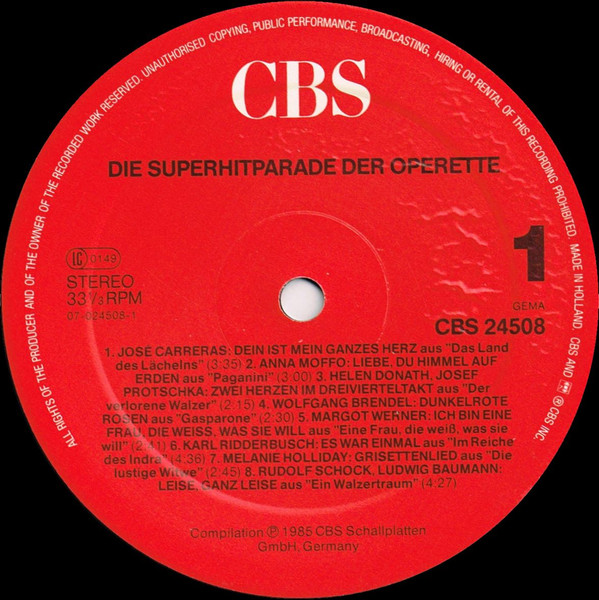 Cover zu Various - Die Super Hitparade Der Operette | 1985 | Vinyl | Classical | Germany