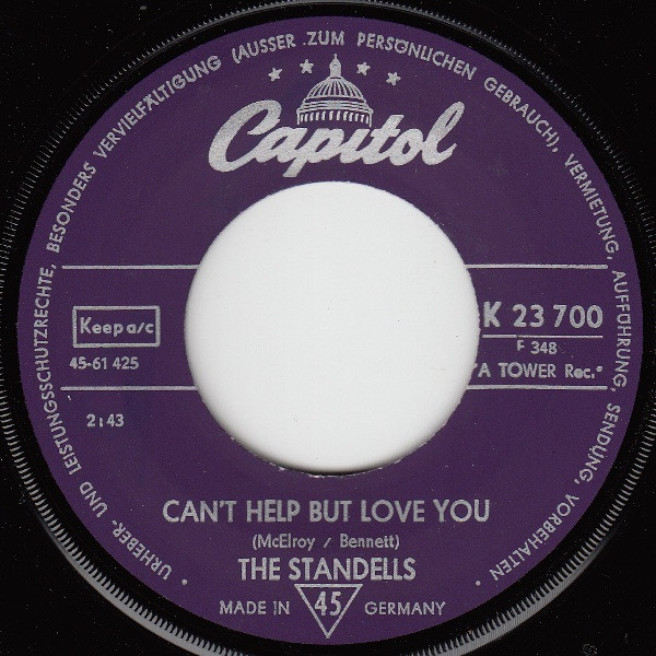 Cover zu The Standells - Can't Help But Love You / Ninety Nine And A Half | 1967 | Vinyl | Funk / Soul, Blues | Germany Schallplatten Ankauf