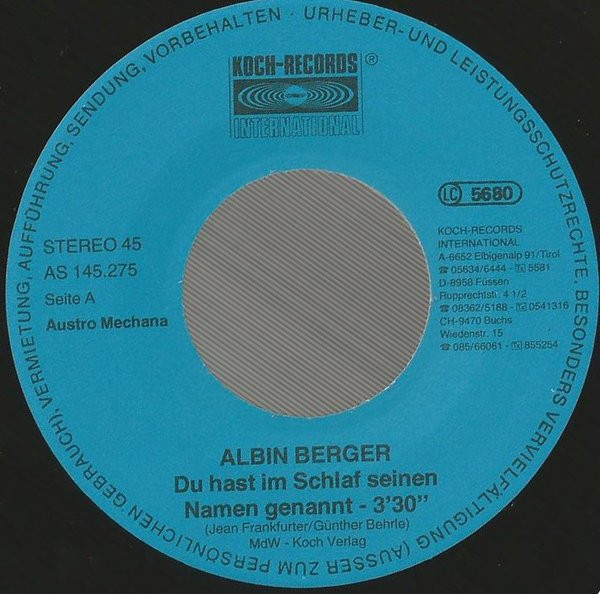 Cover zu Albin Berger - Du Hast Im Schlaf Seinen Namen Genannt | 1986 | Vinyl | Pop | Austria Schallplatten Ankauf