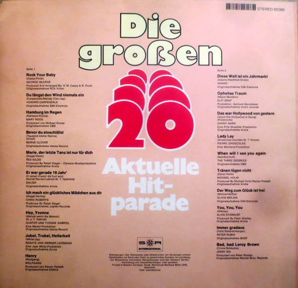 Cover zu Various - Die Großen 20 - Aktuelle Hit-Parade | 1975 | Vinyl, LP, Compilation | Pop | Germany Schallplatten Ankauf