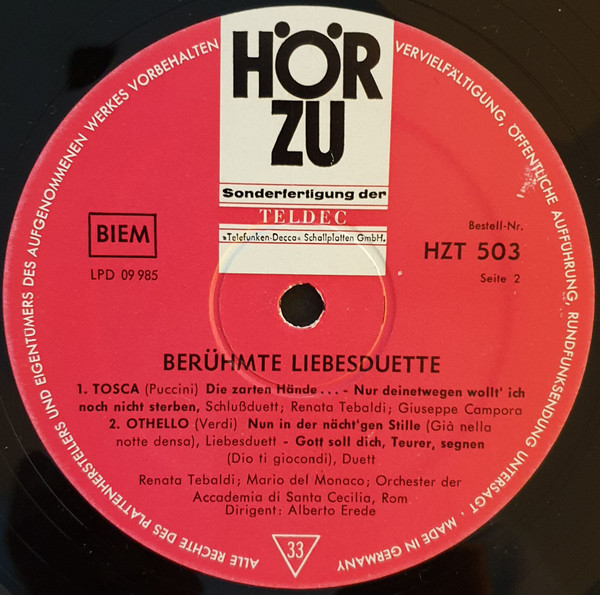 Cover zu Renata Tebaldi, Mario del Monaco - Berühmte Liebesduette | Vinyl | Classical | Germany Schallplatten Ankauf