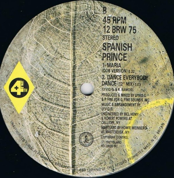 Cover zu Spanish Prince - Maria / Dance Everybody Dance | 1987 | Vinyl | Hip Hop | UK Schallplatten Ankauf