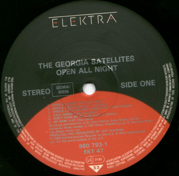 Cover zu The Georgia Satellites - Open All Night | 1988 | Vinyl | Rock | UK & Europe