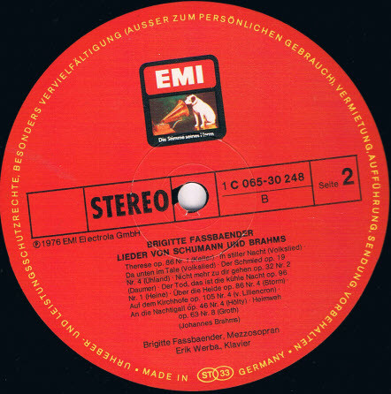 Cover zu Brigitte Fassbaender, Erik Werba - Lieder Von Schumann Und Brahms | 1976 | Vinyl | Classical | Germany Schallplatten Ankauf
