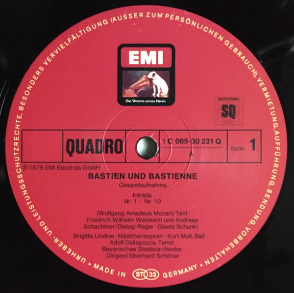 Cover zu Wolfgang Amadeus Mozart, Brigitte Lindner, Adolf Dallapozza, Kurt Moll, Bayerisches Staatsorchester, Eberhard Schoener - Bastien Und Bastienne | 1976 | Vinyl | Classical | Germany