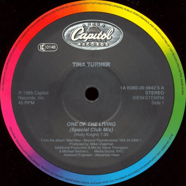 Cover zu Tina Turner - One Of The Living (Special Club Mix) | 1985 | Vinyl | Rock, Pop | Europe Schallplatten Ankauf