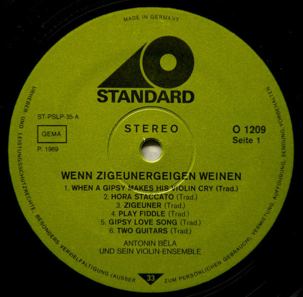 Cover zu Antonin Béla Und Sein Violin-Ensemble - Wenn Zigeunergeigen Weinen | 1969 | Vinyl | Jazz | Germany Schallplatten Ankauf