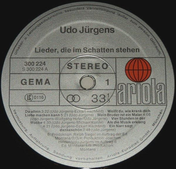 Cover zu Udo Jürgens - Lieder, Die Im Schatten Stehen 1+2 | Vinyl | Pop | Germany Schallplatten Ankauf