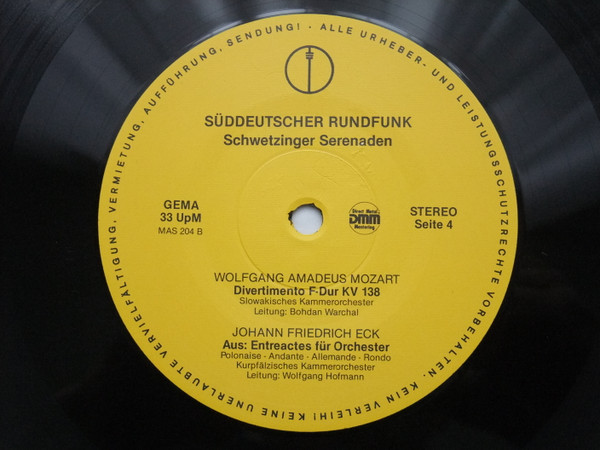 Cover zu Various - Schwetzinger Serenaden | 1986 | Vinyl | Classical | Germany