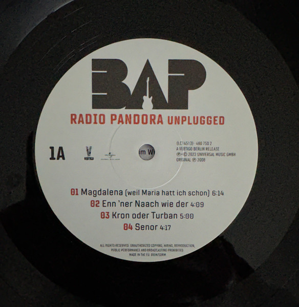 Cover zu BAP - Radio Pandora Unplugged | 2022 | Vinyl | Rock | Europe Schallplatten Ankauf