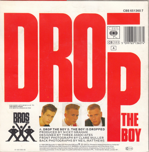 Cover zu Bros - Drop The Boy | 1988 | Vinyl | Electronic, Pop | Europe Schallplatten Ankauf