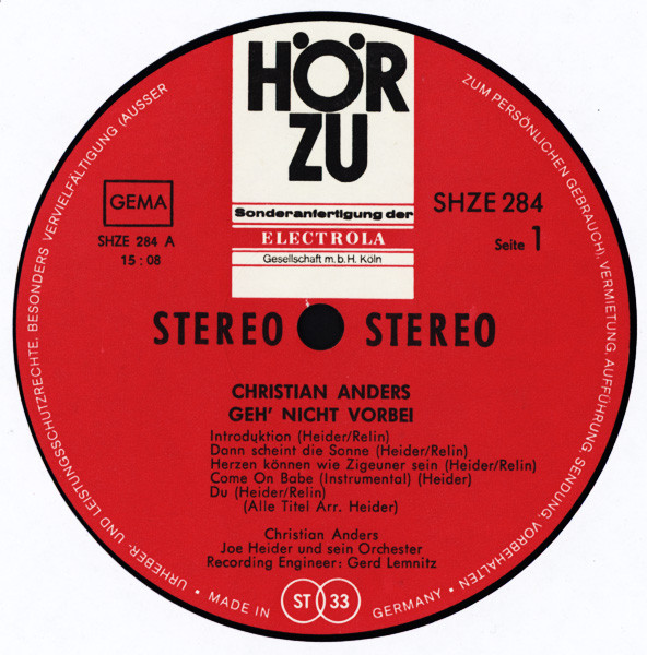 Cover zu Christian Anders - Geh' Nicht Vorbei | 1970 | Vinyl | Pop | Germany Schallplatten Ankauf