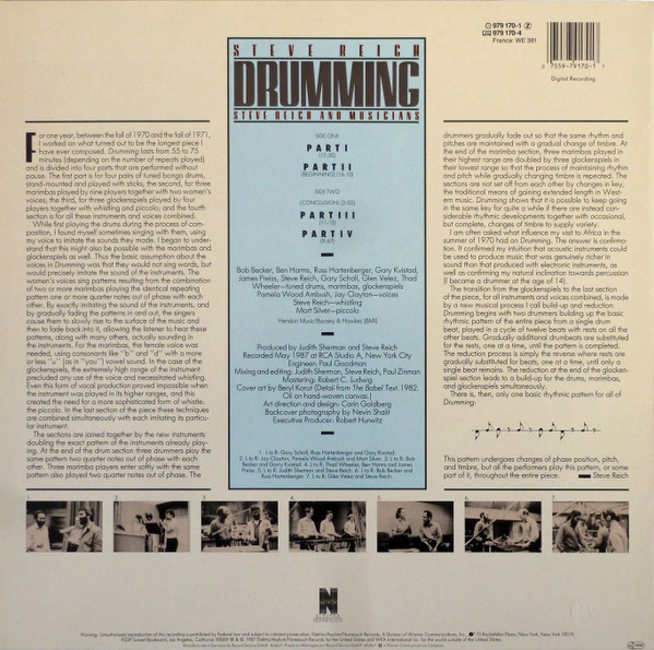 Cover zu Steve Reich, Steve Reich And Musicians - Drumming | 1987 | Vinyl | Classical | Europe Schallplatten Ankauf