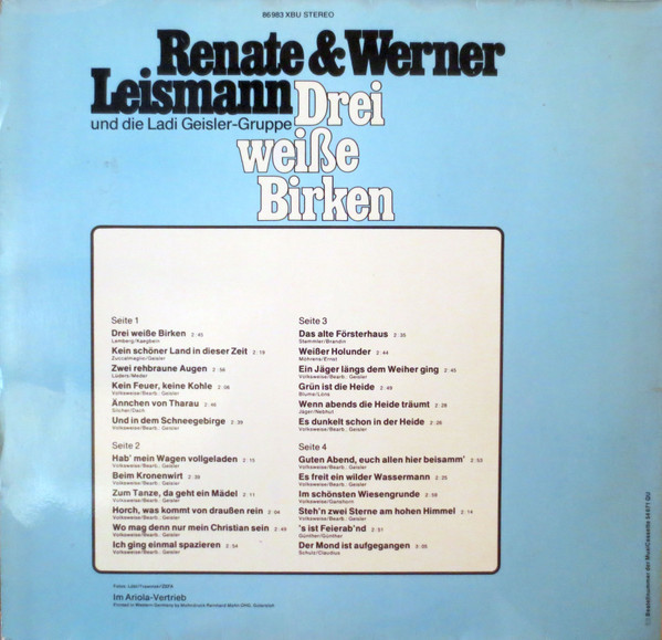 Cover zu Renate Und Werner Leismann - Drei Weisse Birken | 1969 | Vinyl | Pop | Germany