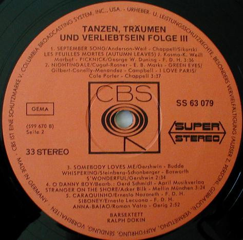 Cover zu Barsextett Ralph Dokin - Tanzen, Träumen Und Verliebtsein Folge 3 | Vinyl | Jazz | Germany Schallplatten Ankauf