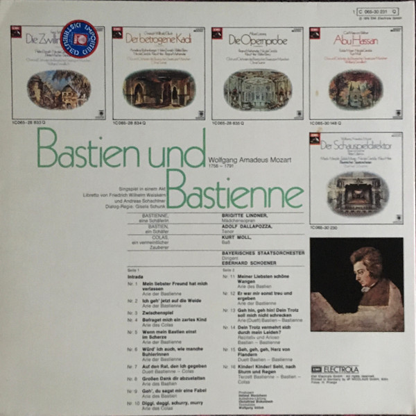Cover zu Wolfgang Amadeus Mozart, Brigitte Lindner, Adolf Dallapozza, Kurt Moll, Bayerisches Staatsorchester, Eberhard Schoener - Bastien Und Bastienne | 1976 | Vinyl | Classical | Germany