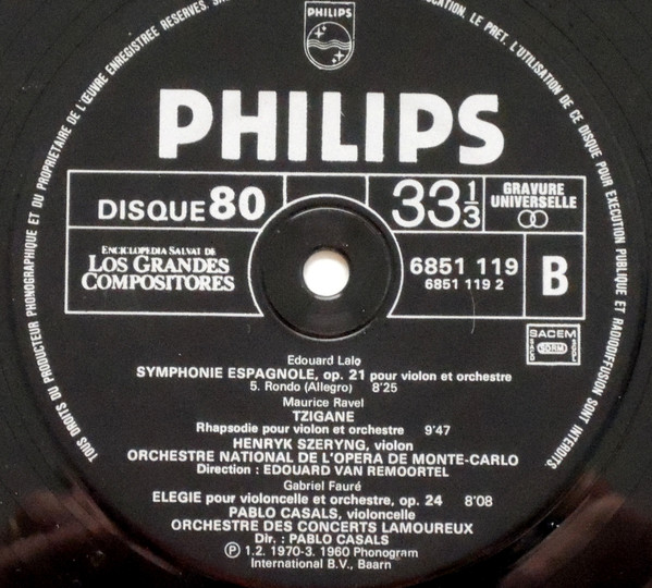 Cover zu Édouard Lalo, Maurice Ravel, Gabriel Fauré / Henryk Szeryng, Pablo Casals - Symphonie Espagnole Op. 21 / Tzigane / Elégie | 1982 | Vinyl | Classical | France Schallplatten Ankauf