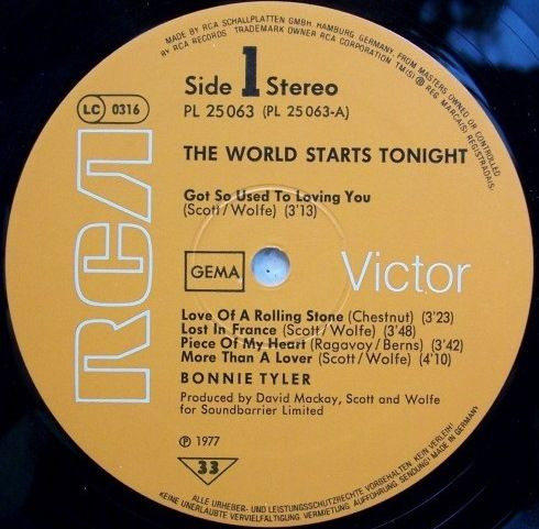 Cover zu Bonnie Tyler - The World Starts Tonight | 1977 | Vinyl | Rock | Germany Schallplatten Ankauf