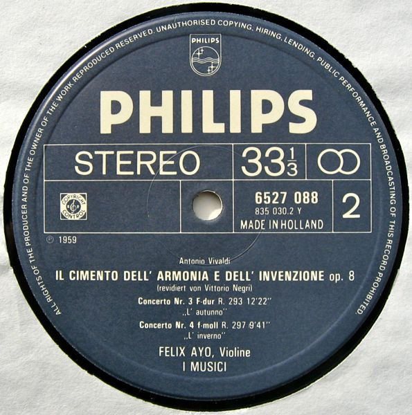 Cover zu Antonio Vivaldi - I Musici, Félix Ayo - Die Vier Jahreszeiten | 1980 | Vinyl, LP, Album, Reissue, Stereo | Classical | Netherlands