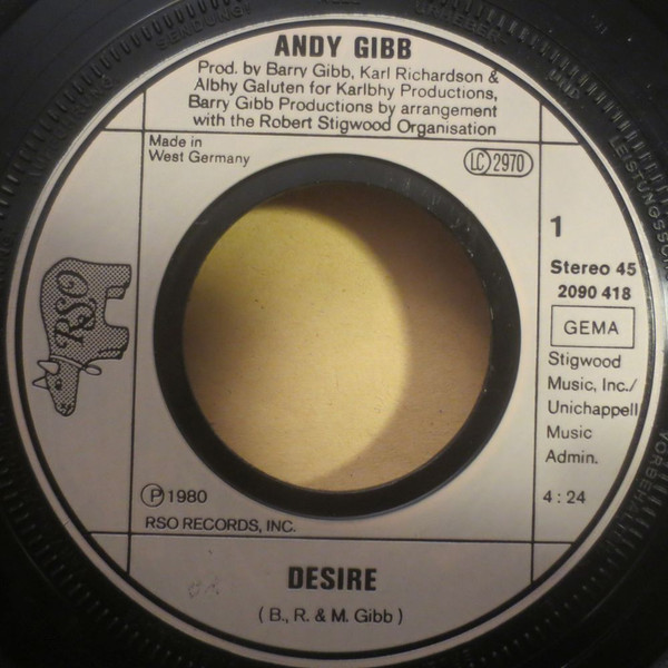 Cover zu Andy Gibb - Desire / Waiting For You | 1980 | Vinyl | Pop | Germany
