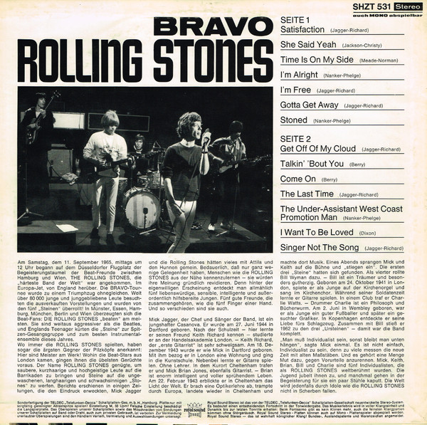 Cover zu The Rolling Stones - Bravo | 1965 | Vinyl | Rock, Blues | Germany Schallplatten Ankauf