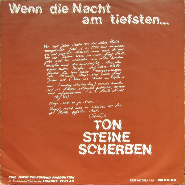 Cover zu Ton Steine Scherben - Wenn Die Nacht Am Tiefsten... | Vinyl, LP, Album, Reissue | Rock | Germany