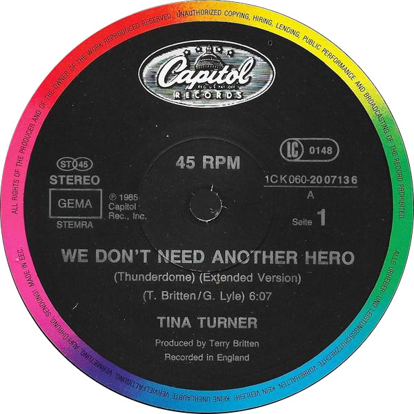 Cover zu Tina Turner - We Don't Need Another Hero (Thunderdome) | 1985 | Vinyl | Electronic | Europe Schallplatten Ankauf