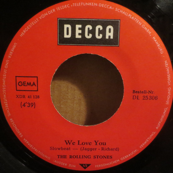 Cover zu The Rolling Stones - We Love You / Dandelion | 1967 | Vinyl, 45 RPM, 7