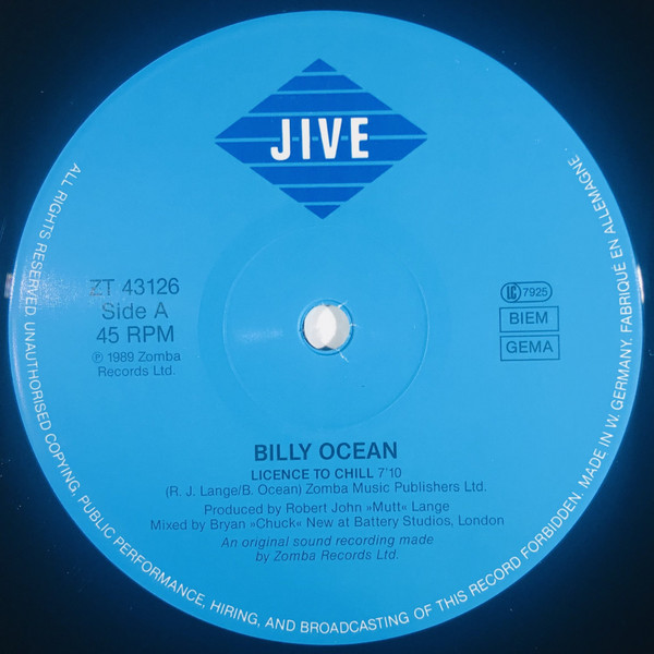 Cover zu Billy Ocean - Licence To Chill | 1989 | Vinyl | Electronic, Hip Hop, Pop | Europe
