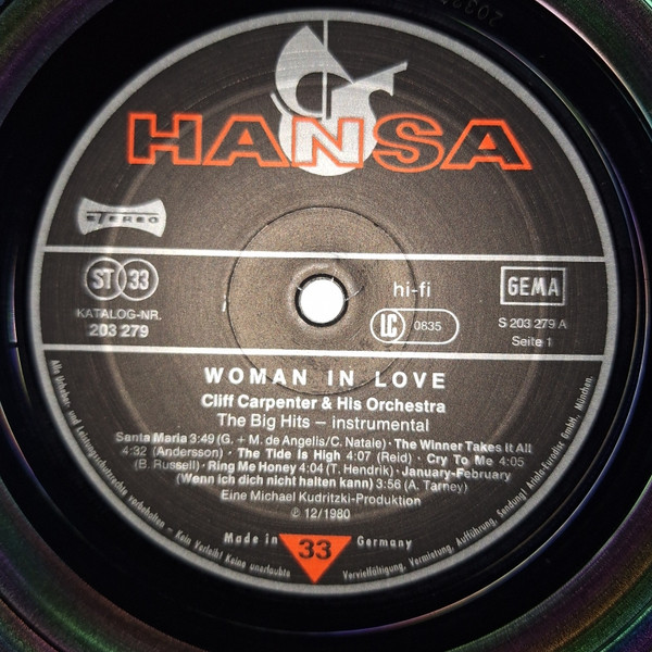 Cover zu Cliff Carpenter Und Sein Orchester - Woman In Love | 1981 | Vinyl | Pop | Germany Schallplatten Ankauf