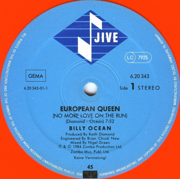 Cover zu Billy Ocean - European Queen (No More Love On The Run) | 1984 | Vinyl | Electronic | Germany Schallplatten Ankauf