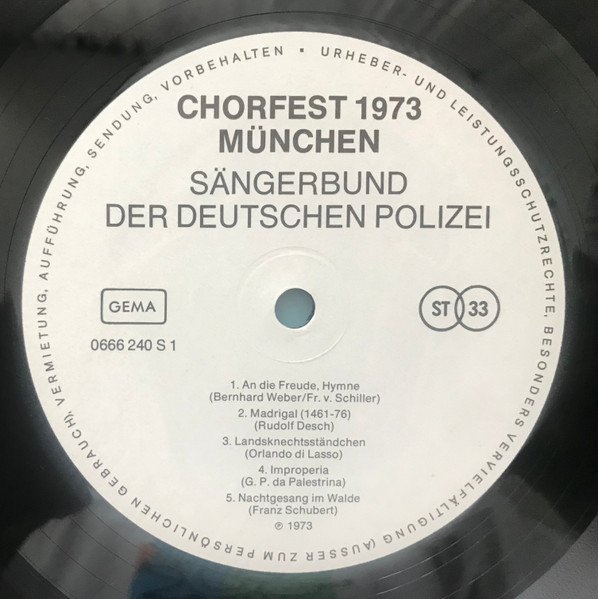 Cover zu Various - Chorfest 1973 München (Sängerbund Der Deutschen Polizei) | 1973 | Vinyl, LP | Pop, Brass & Military, Folk, World, & Country | Germany