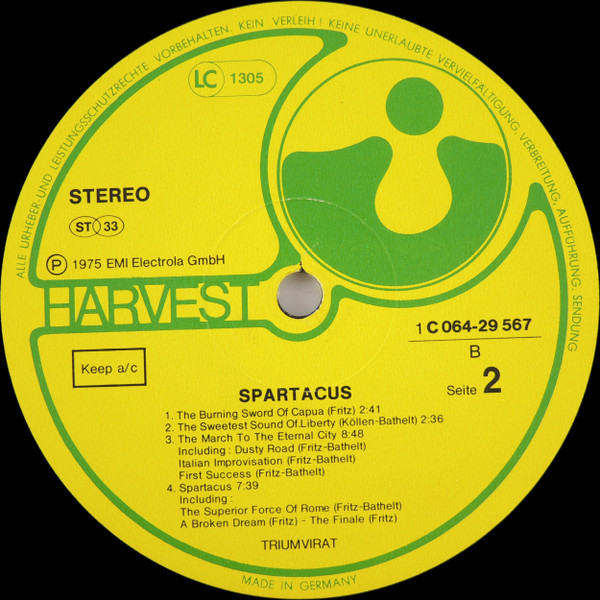 Cover zu Triumvirat - Spartacus | 1977 | Vinyl, LP, Album, Repress | Rock | Germany