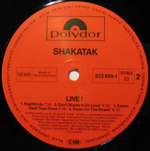 Cover zu Shakatak - Live! | 1985 | Vinyl | Jazz, Funk / Soul | Germany