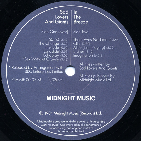 Cover zu Sad Lovers And Giants - In The Breeze | 1984 | Vinyl, LP, Compilation | Rock | UK