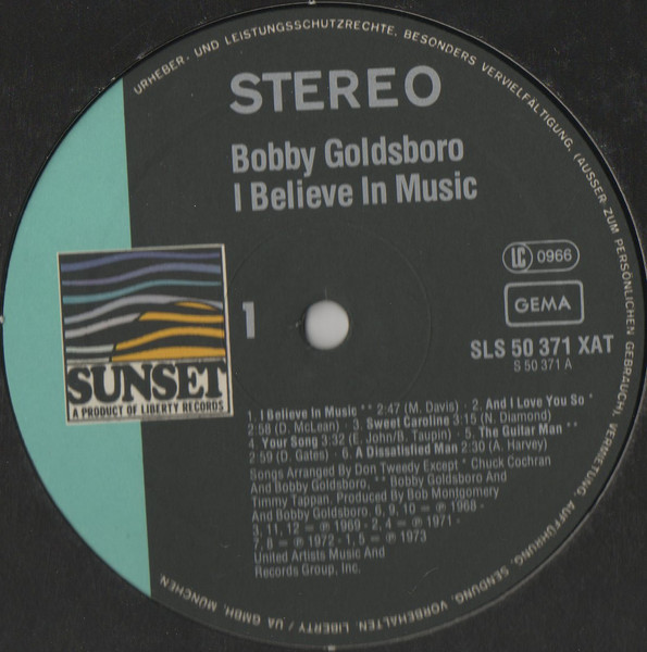 Cover zu Bobby Goldsboro - I Believe In Music | 1976 | Vinyl | Rock, Pop, Folk, World, & Country | Germany