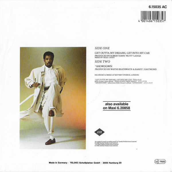 Cover zu Billy Ocean - Get Outta My Dreams, Get Into My Car | 1988 | Vinyl | Electronic, Funk / Soul | Germany