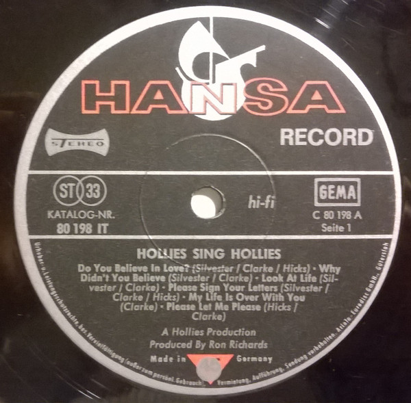 Cover zu The Hollies - Hollies Sing Hollies | 1969 | Vinyl | Rock, Pop | Germany