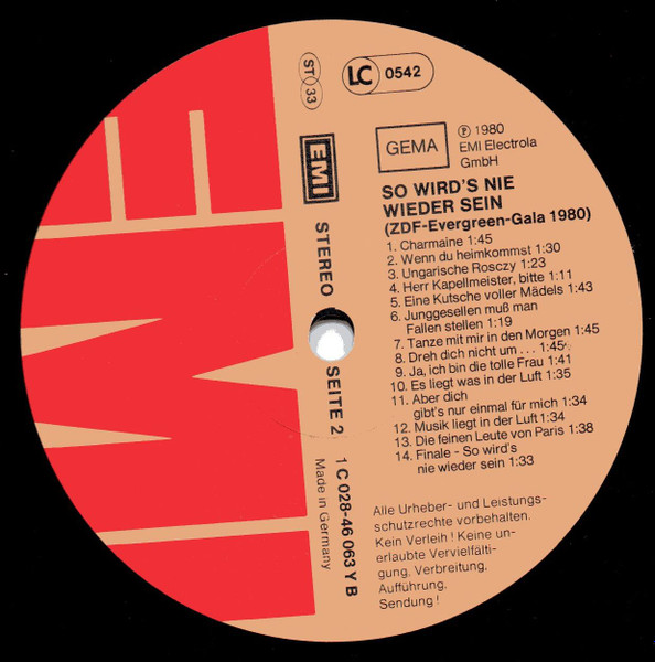 Cover zu Various - So Wird's Nie Wieder Sein (ZDF-Evergreen-Gala 1980) | 1980 | Vinyl | Pop | Germany